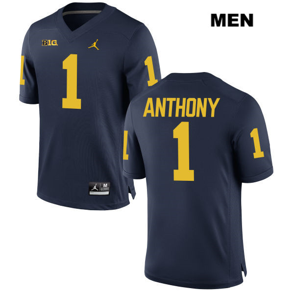 Men's NCAA Michigan Wolverines Jordan Anthony #1 Navy Jordan Brand Authentic Stitched Football College Jersey RA25Z43YI
